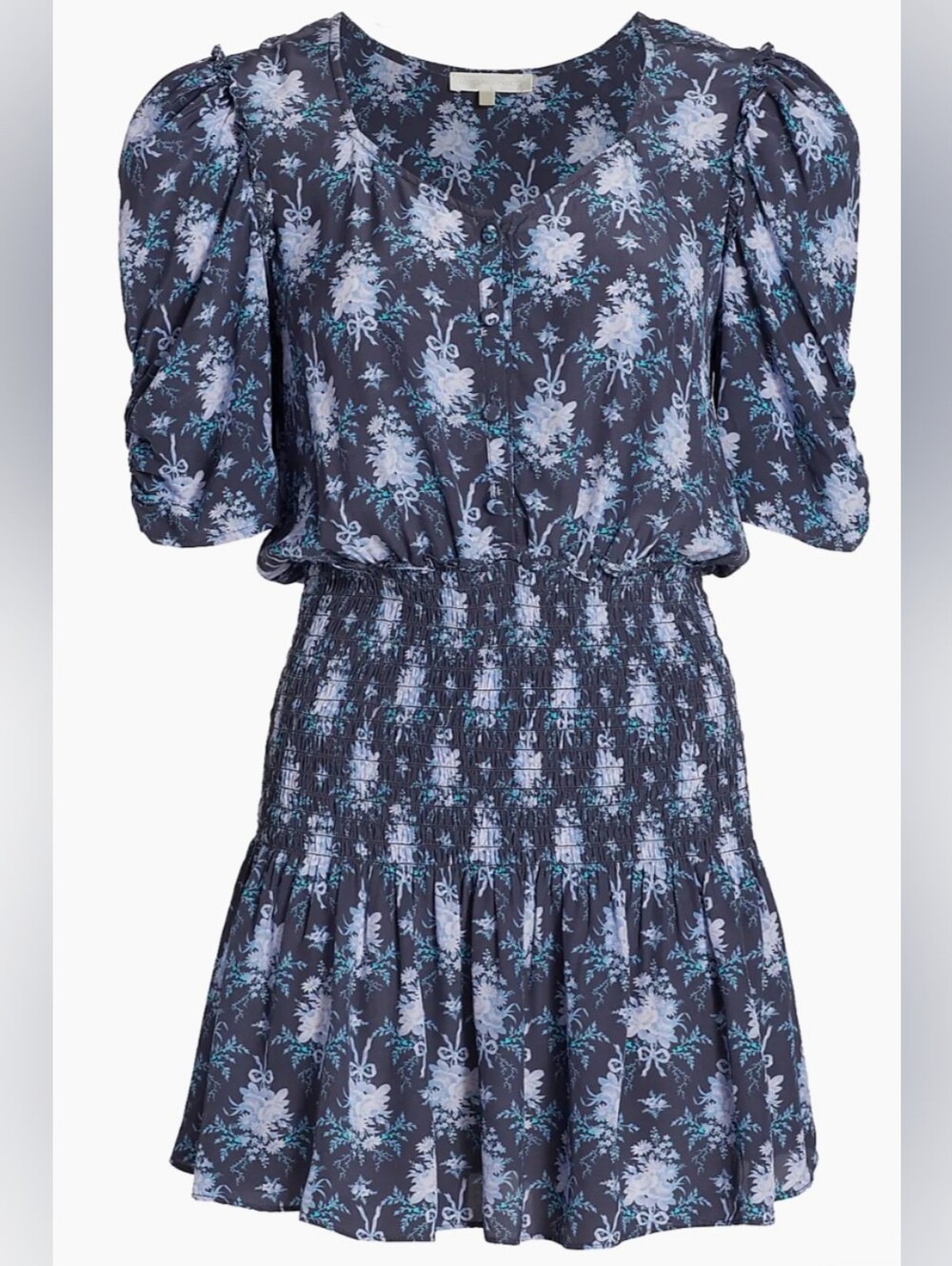 Loveshackfancy Brickell Blouson Minidress Petite XS Navy Blue Bows Coquette